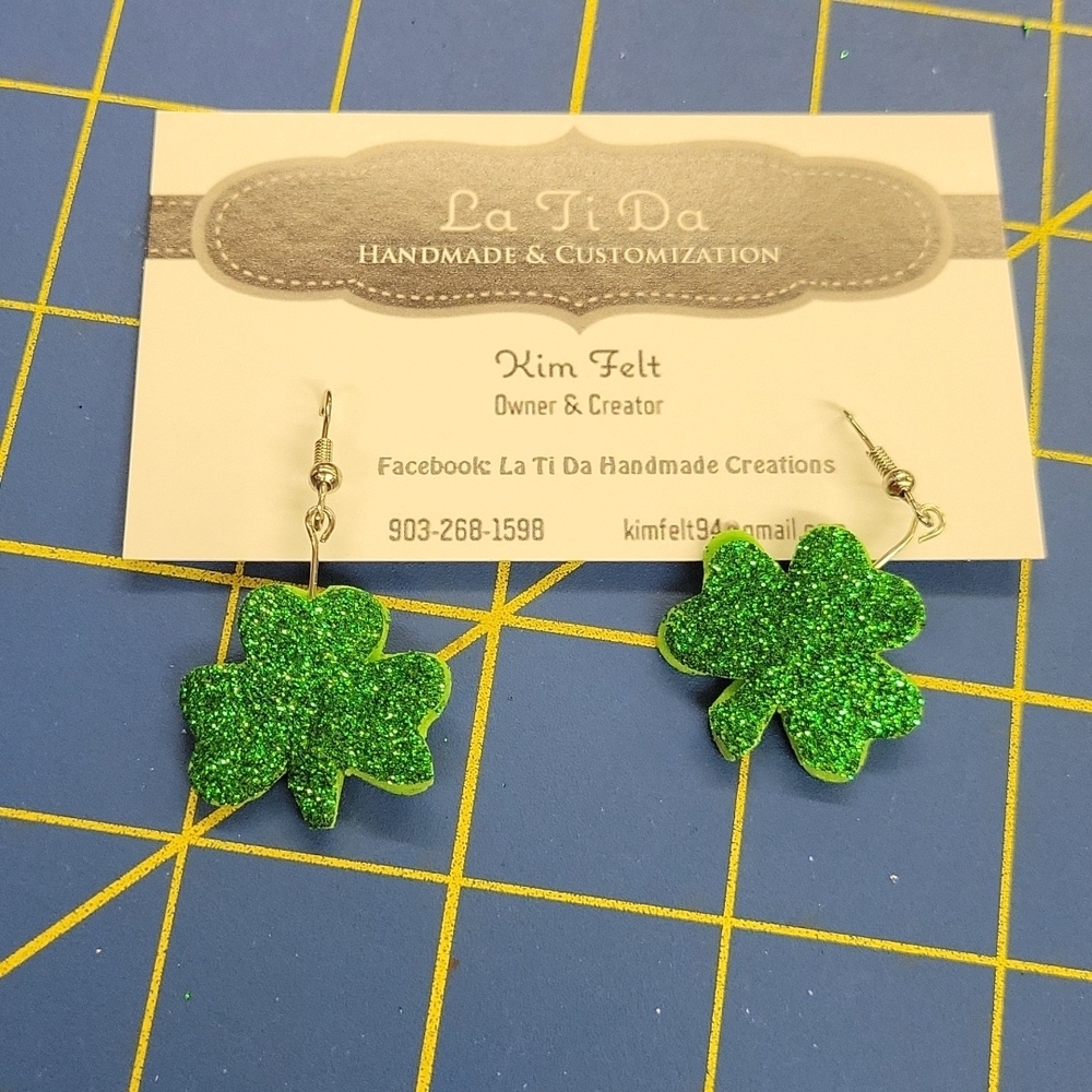 Shamrock 2 Sided Glittered 1.5" Earrings